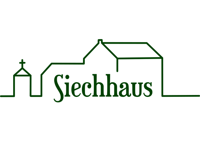 Grüne Silhouette eines historischen Gebäudes mit dem Schriftzug "Siechhaus".