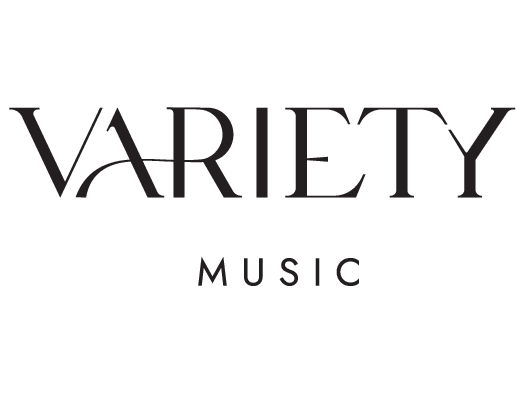 Logo von Variety Music in elegantem Schriftzug.
